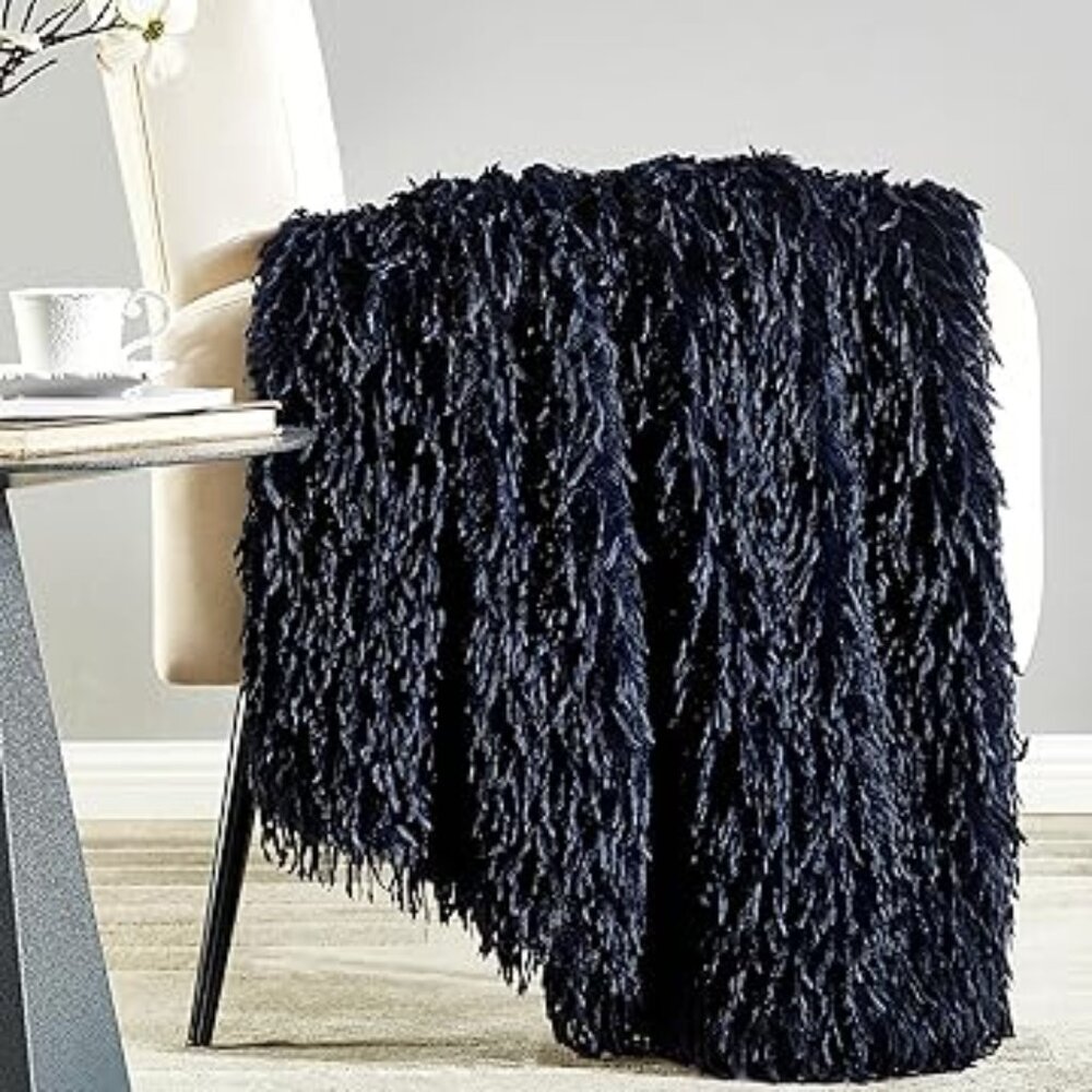 Dreamnine Fluffy Fur Navy Blue Throw, New in Box, 50" x 60"